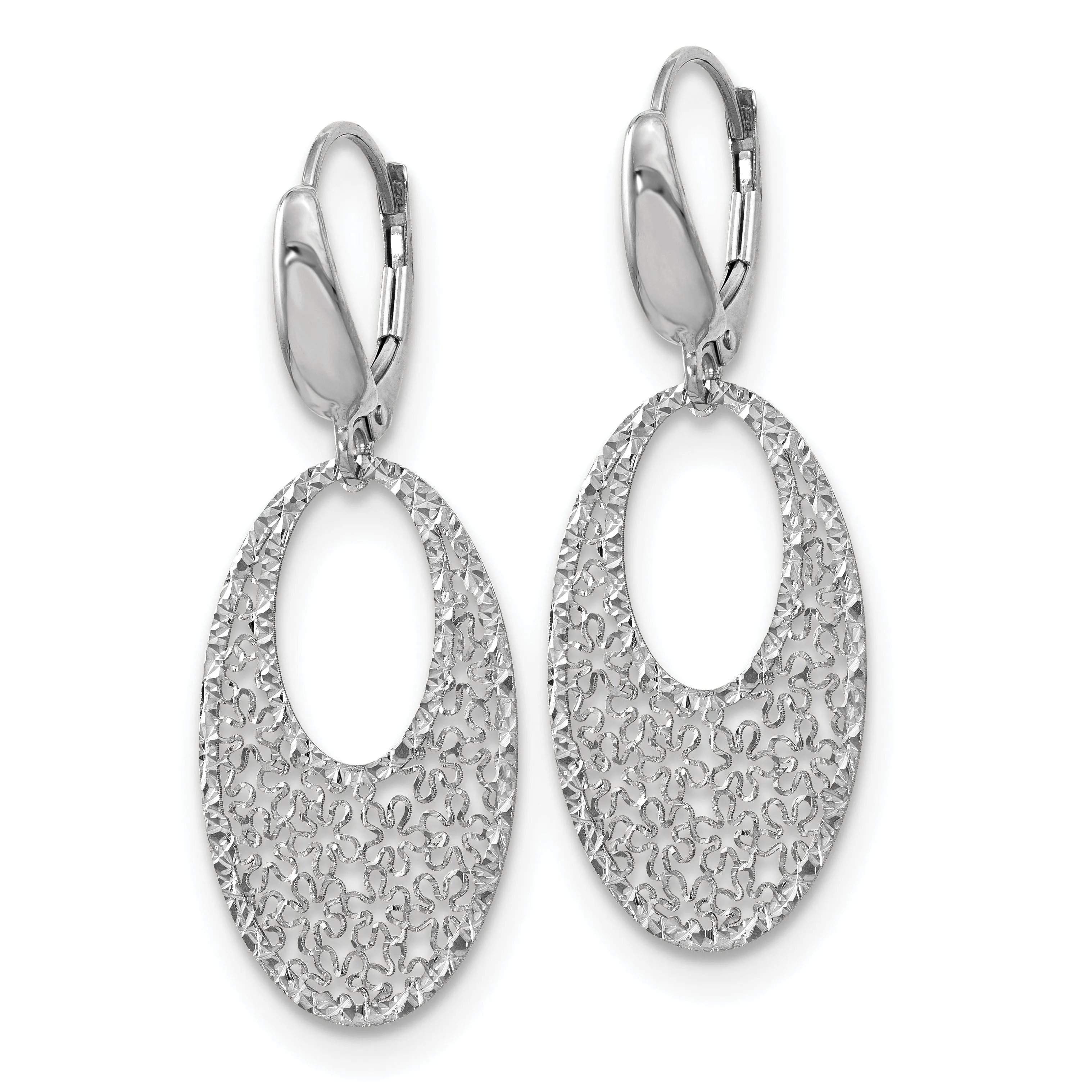 14K White Gold Floral Dangle Leverback Earrings