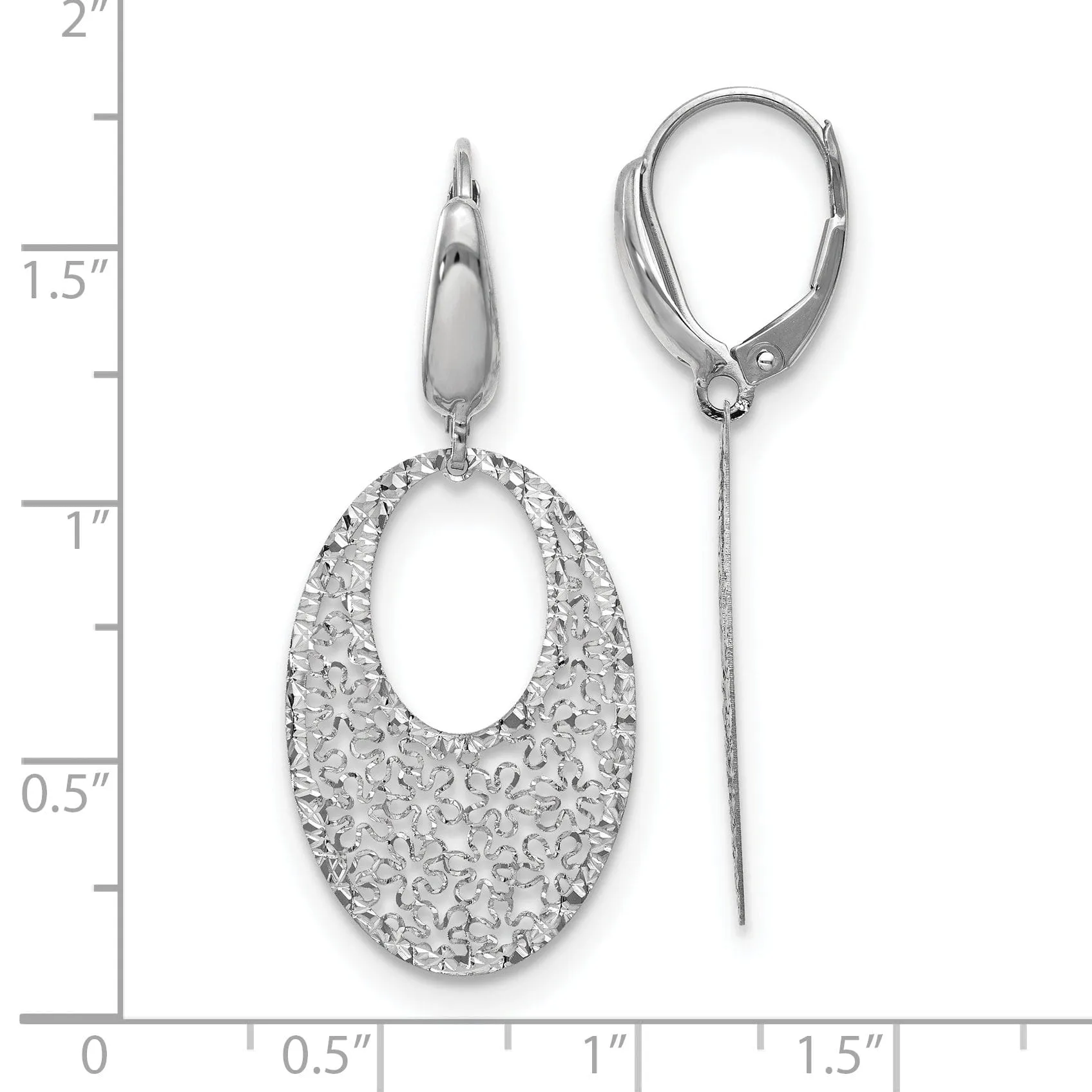 14K White Gold Floral Dangle Leverback Earrings