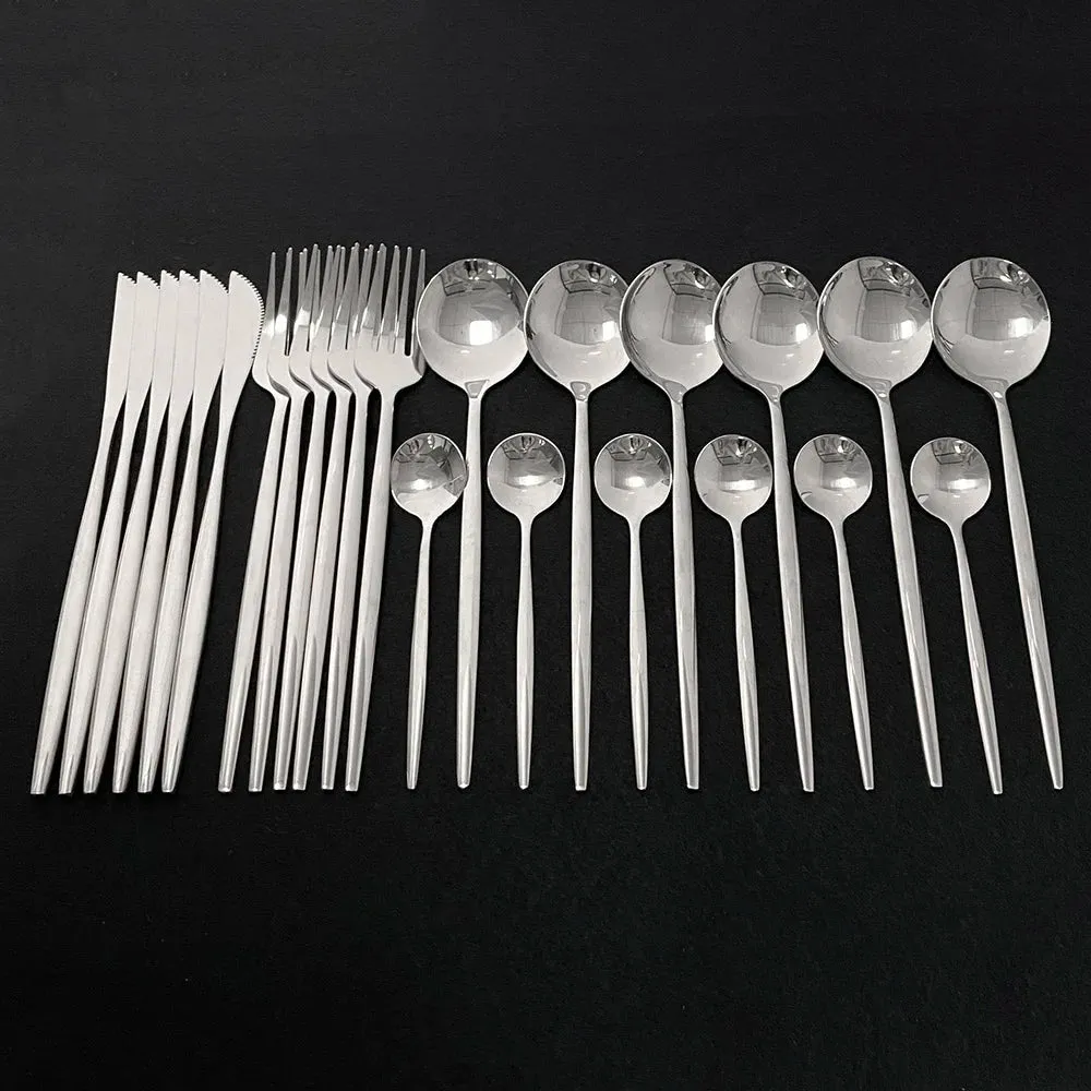 24Pcs Colorful Dinnerware Set Stainless Steel Cutlery Kitchen Mirror Gold Tableware Dinner