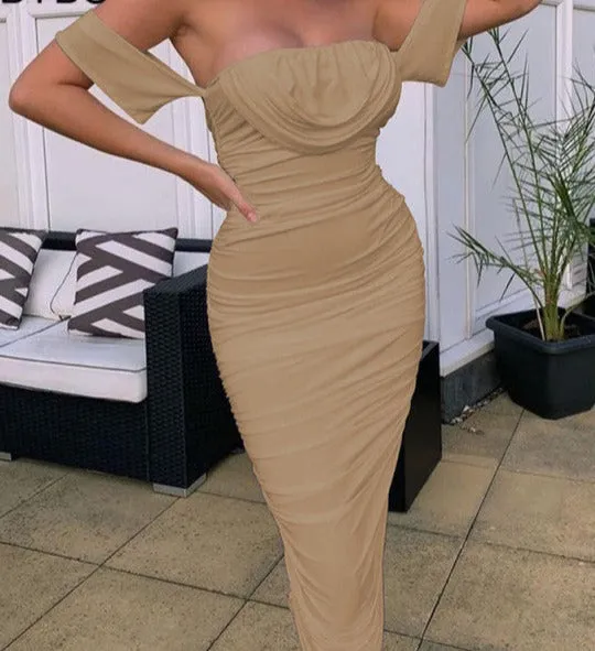 Alexa Sexy Pleated Off Shoulder Summer Party Dress