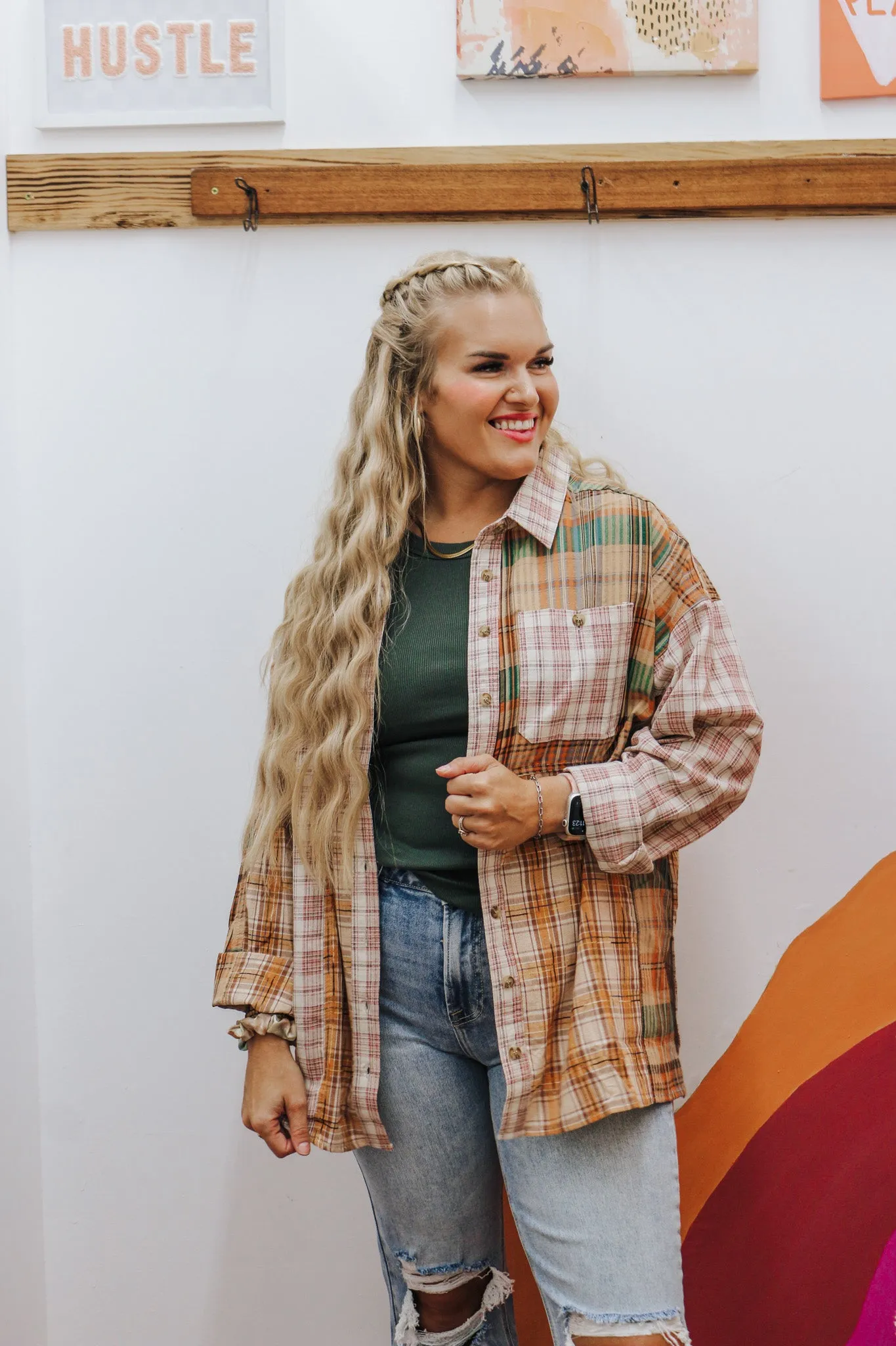 Anything For You Cinnamon Rose Plaid Flannel Top