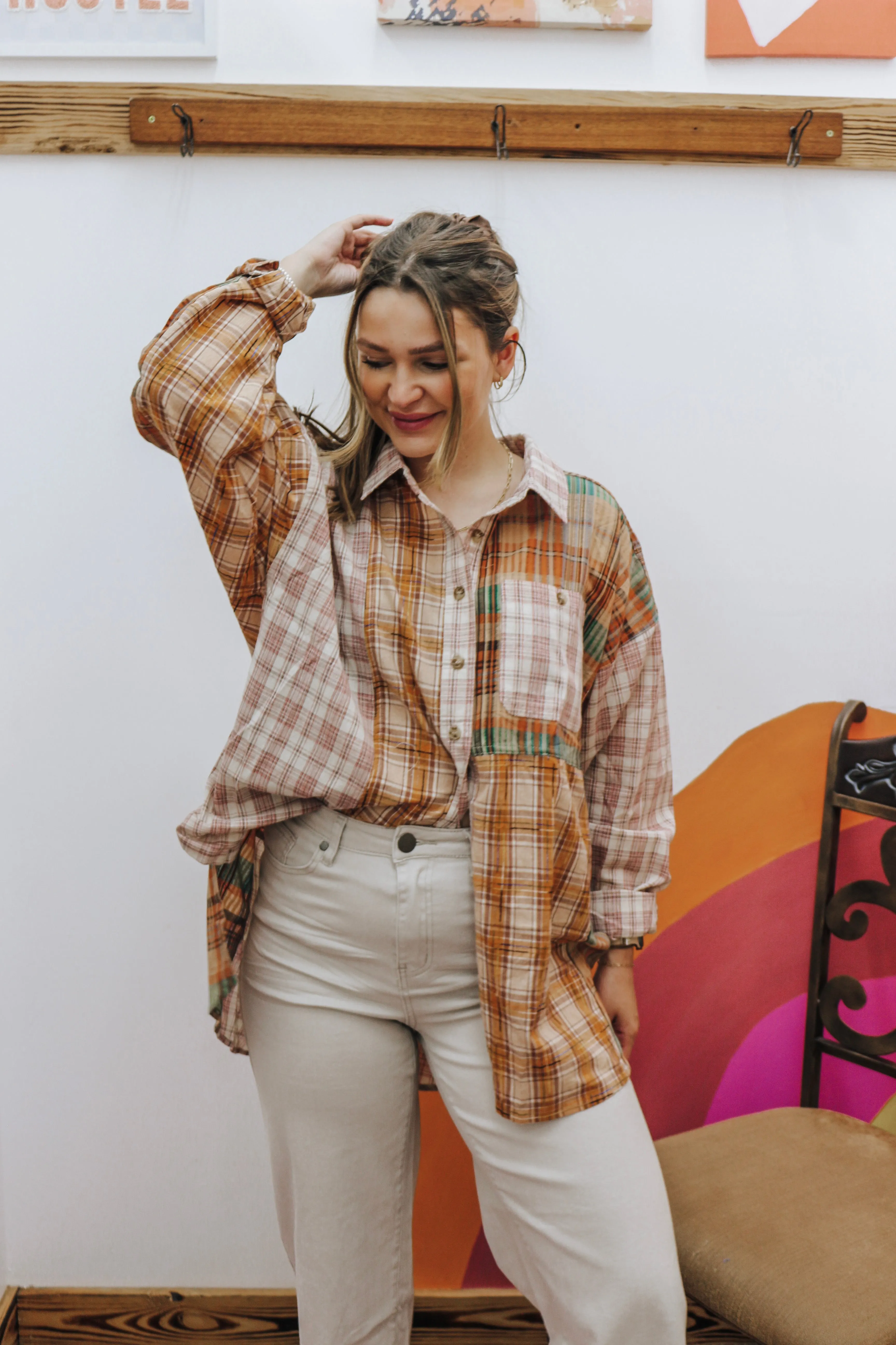 Anything For You Cinnamon Rose Plaid Flannel Top