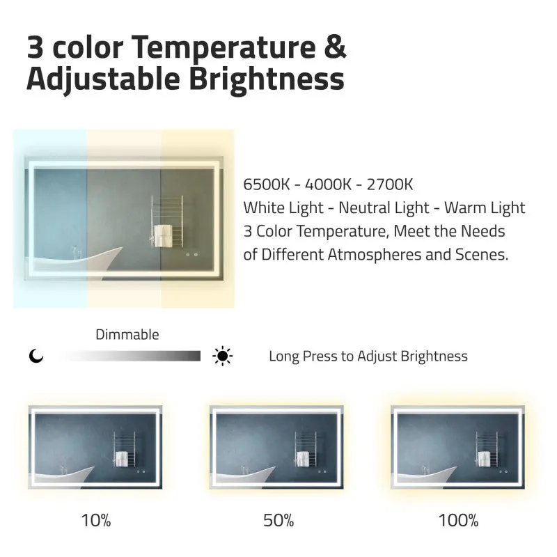 ANZZI 30-in. x 48-in. Frameless LED Front/Back Light Bathroom Mirror w/Defogger