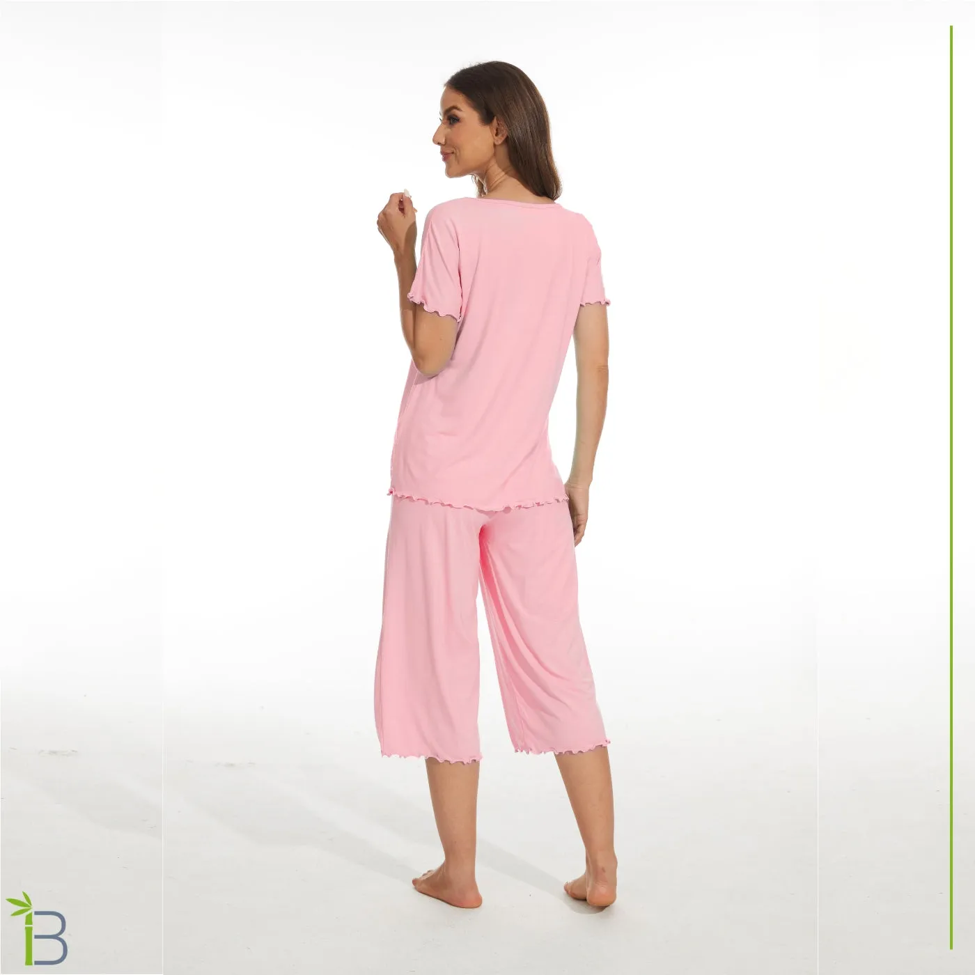 Bamboo Viscose Pajama Set - Short Sleeve Pajama with Capri Bottoms