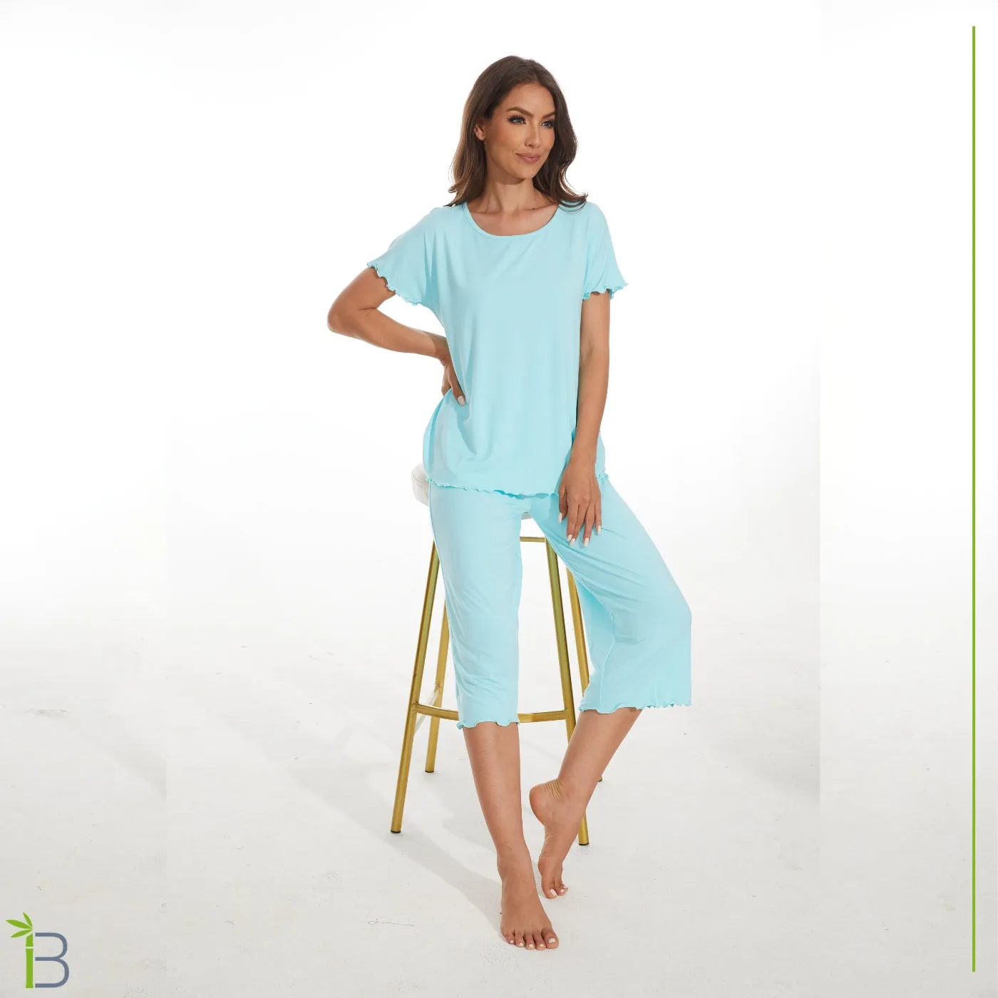 Bamboo Viscose Pajama Set - Short Sleeve Pajama with Capri Bottoms