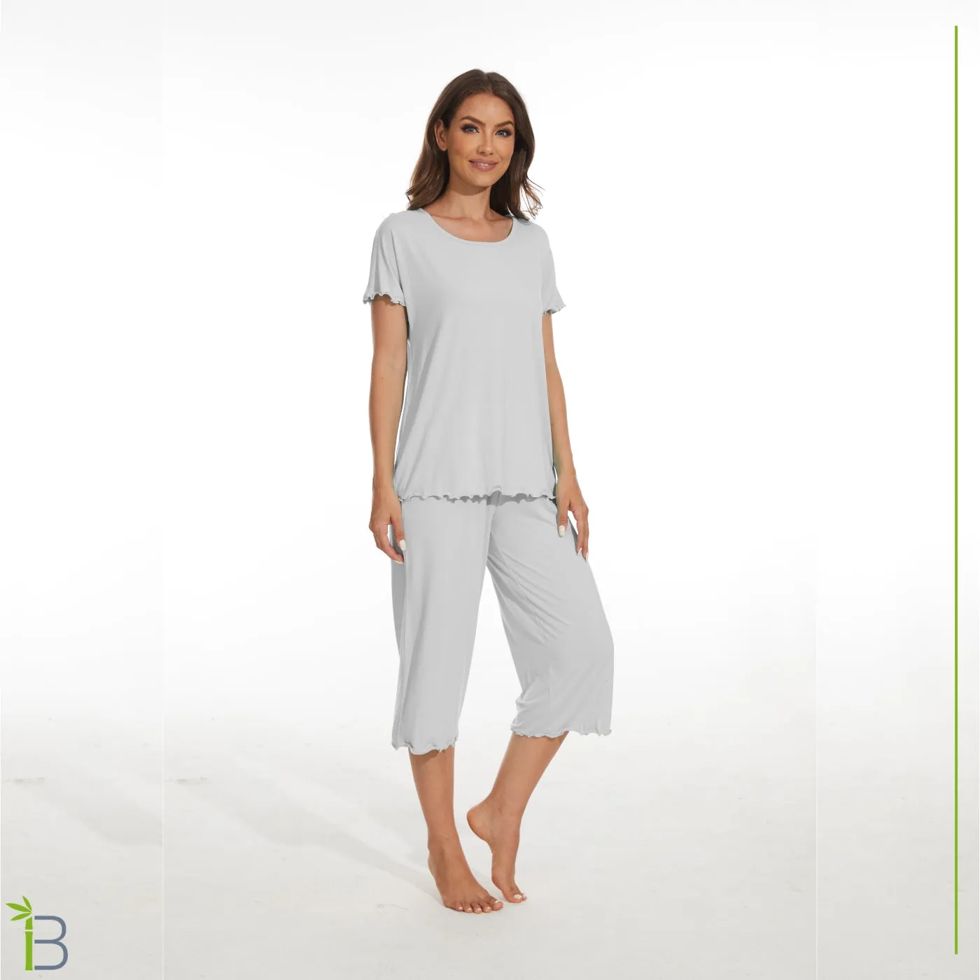 Bamboo Viscose Pajama Set - Short Sleeve Pajama with Capri Bottoms