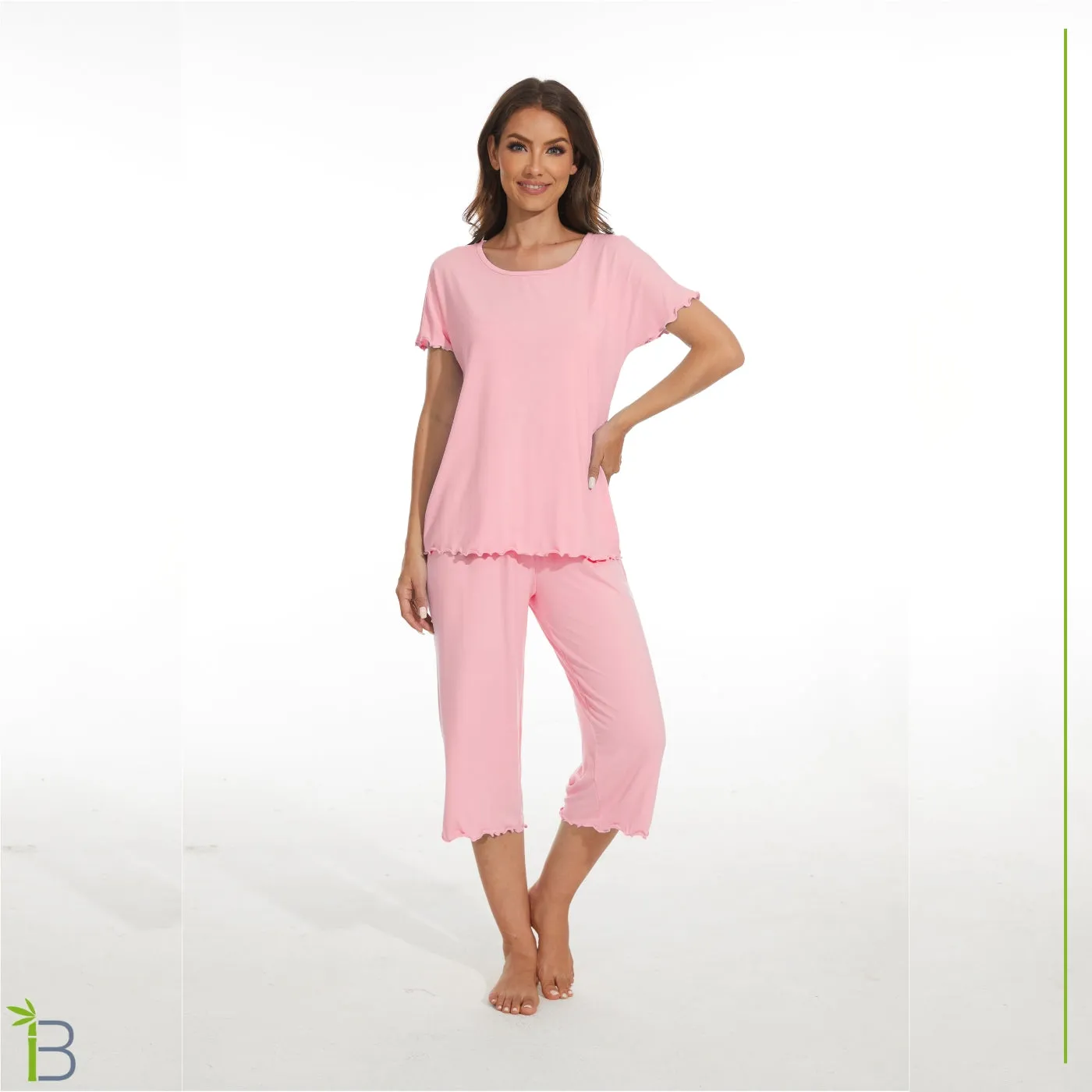 Bamboo Viscose Pajama Set - Short Sleeve Pajama with Capri Bottoms