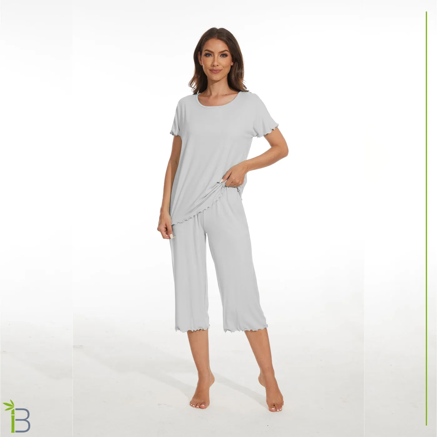 Bamboo Viscose Pajama Set - Short Sleeve Pajama with Capri Bottoms