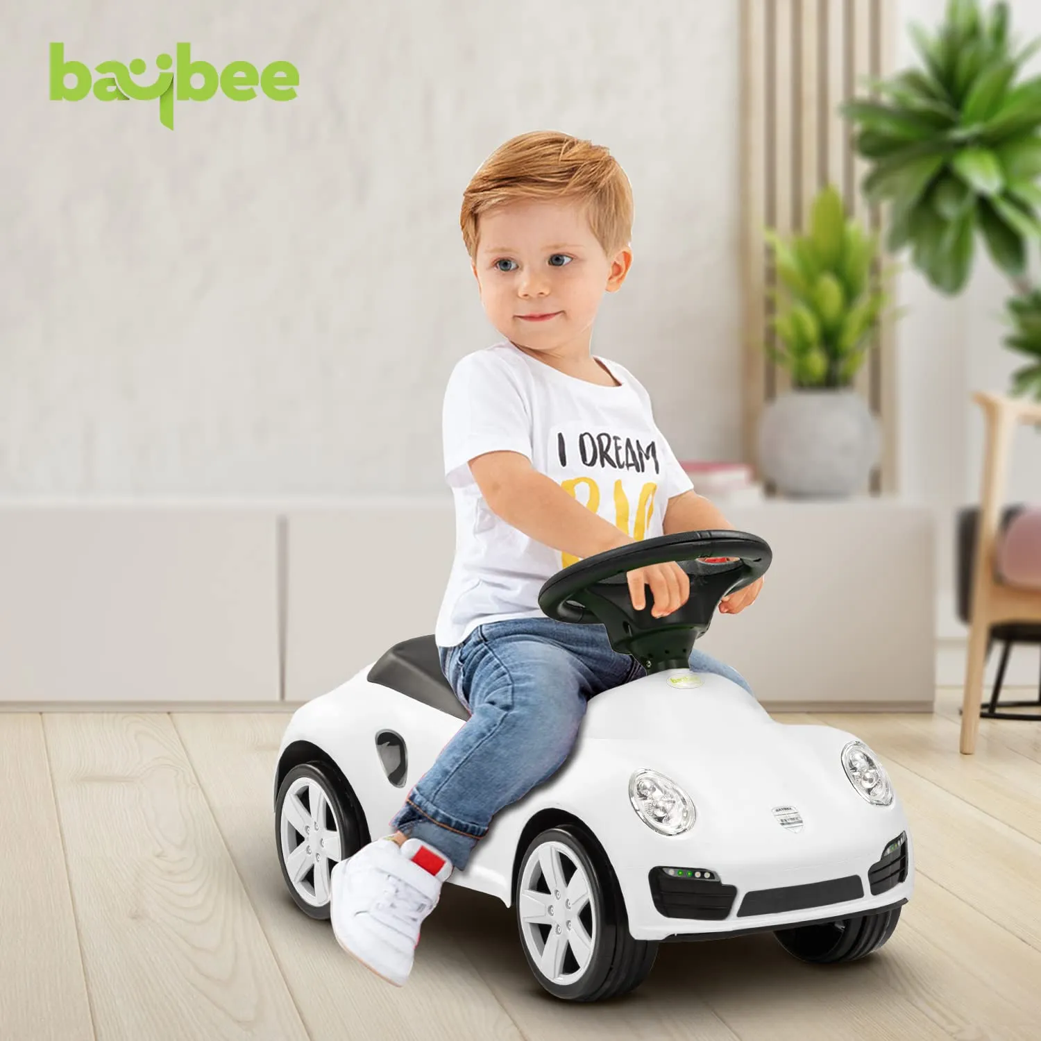 Baybee Bolt Push Ride on Car for Kids, Baby Rideons Car with Music, Light & Comfort Seat | Push Baby Cars Toys for Kids Toddlers | Kids Car Ride on for Kids to Drive 1 to 3 Years Boys Girls (White)