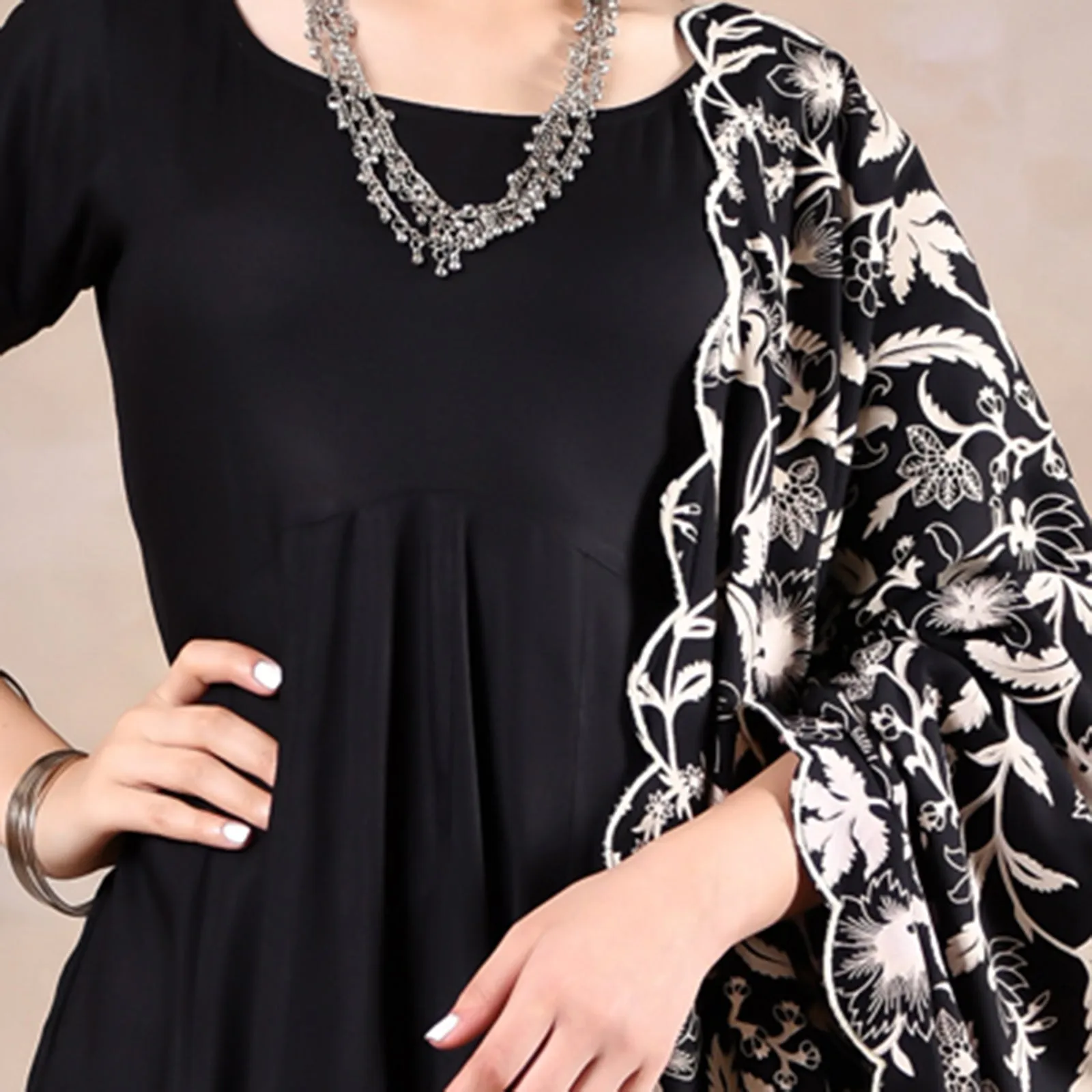 Black Flared Kurta Set with Scalloped Dupatta