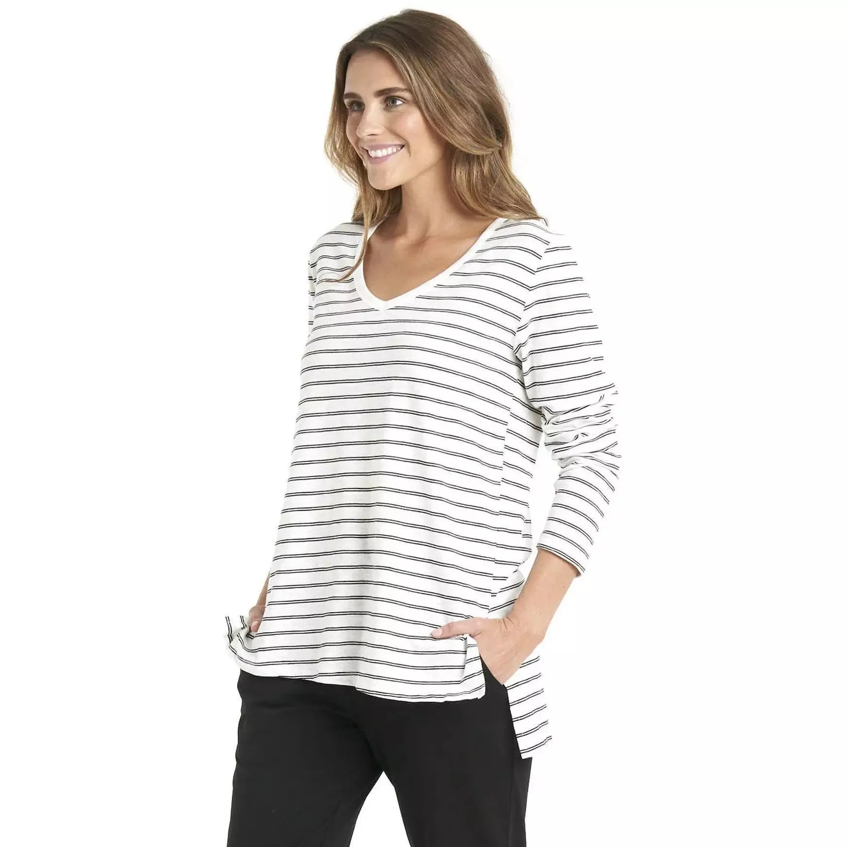 Bonnie Long Sleeve Top Black/white Stripe