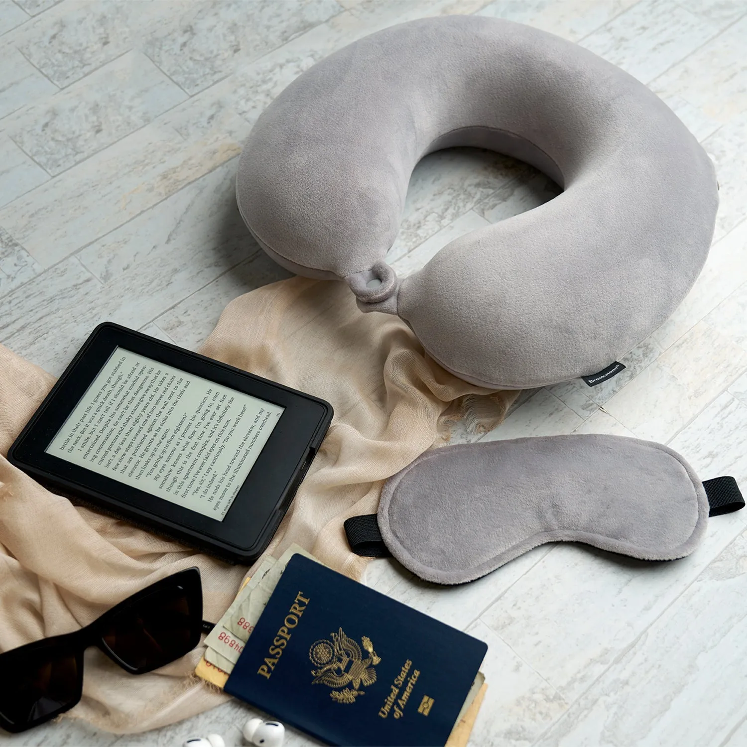 Brookstone Memory Foam Travel Neck Pillow and Eye Mask Set