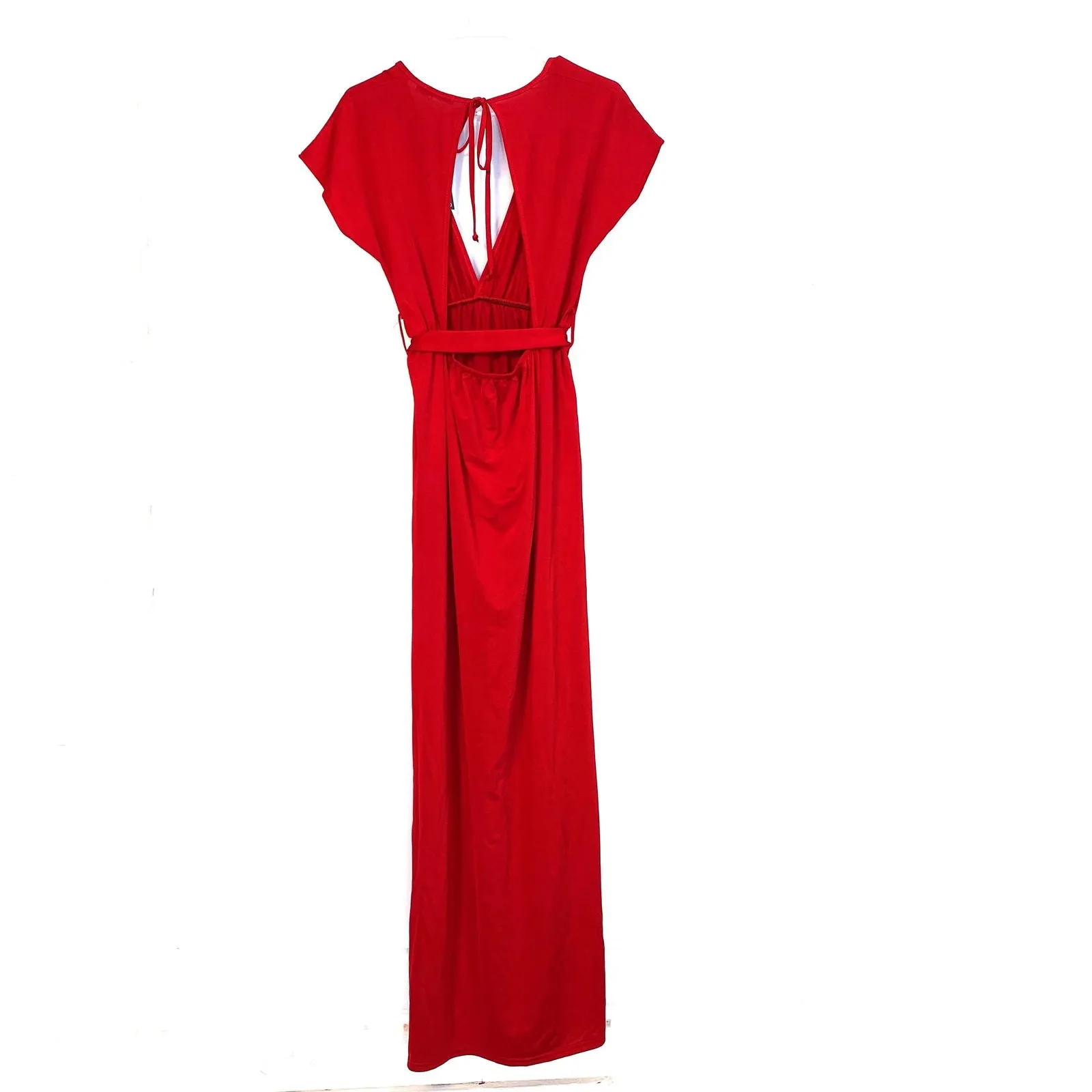 Captivating Boohoo Womens Red Maxi Dress Durable Tie Waist Flutter Sleeve Size 6