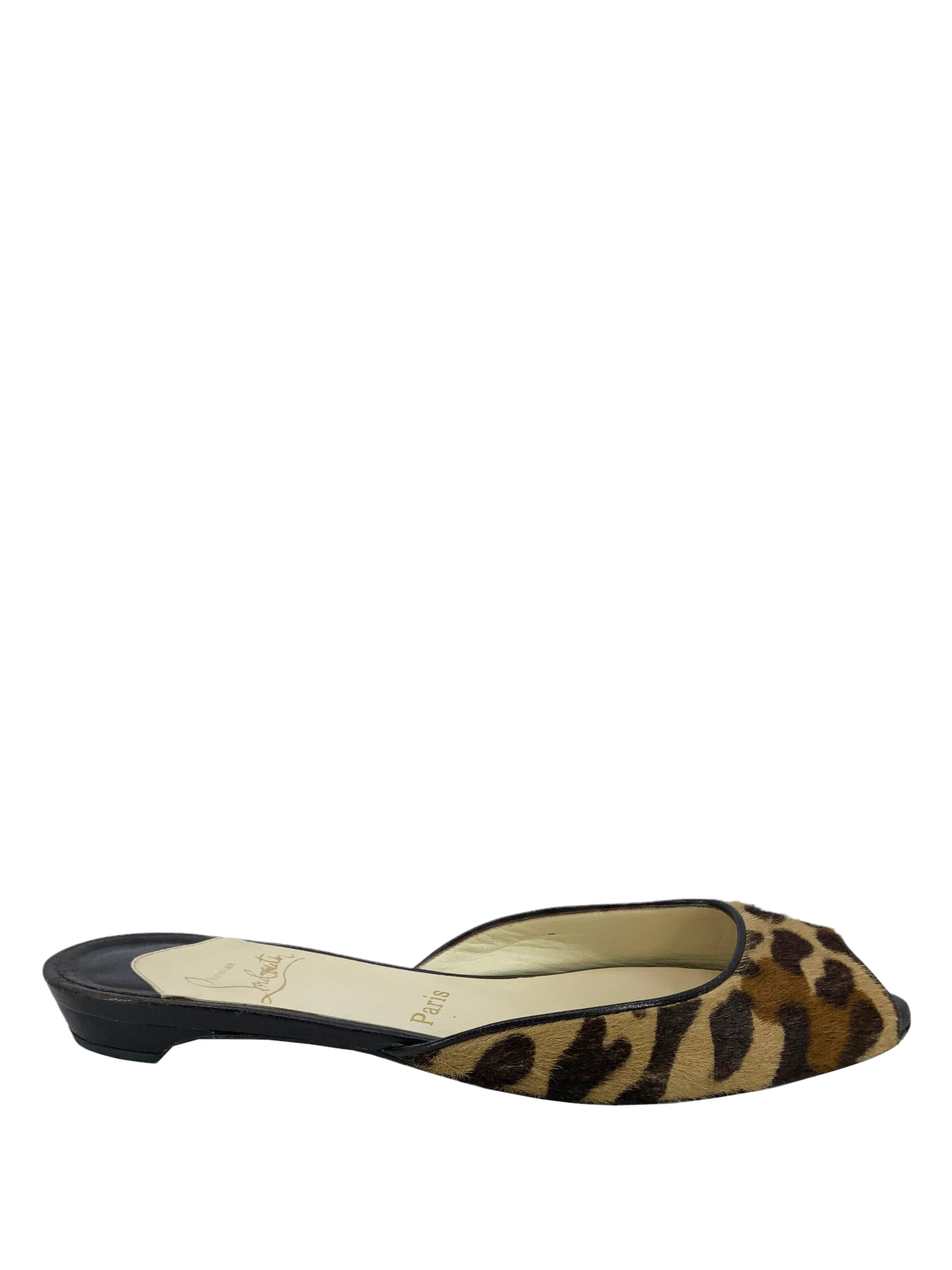 Christian Louboutin Leopard Pony Hair Peep Toe Flats Size 7.5