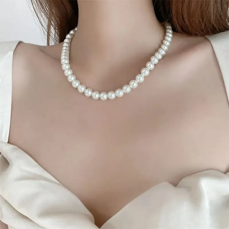 Classic Elegant White Pearl Chokers Necklace For Women Men Wedding Banquet Necklaces Vintage Beads Handmade Jewelry Party Gift