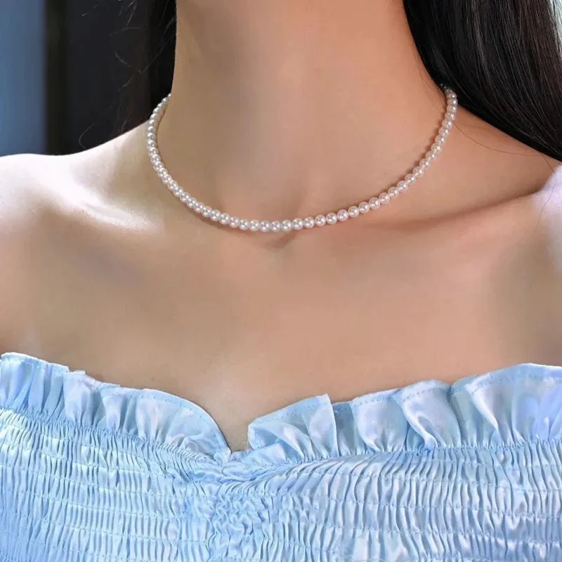 Classic Elegant White Pearl Chokers Necklace For Women Men Wedding Banquet Necklaces Vintage Beads Handmade Jewelry Party Gift