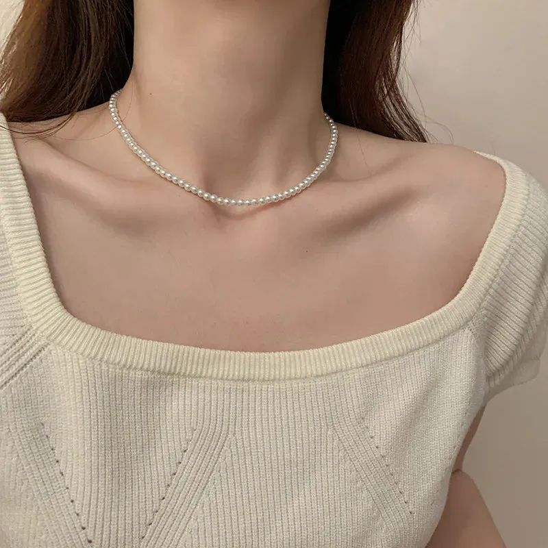 Classic Elegant White Pearl Chokers Necklace For Women Men Wedding Banquet Necklaces Vintage Beads Handmade Jewelry Party Gift