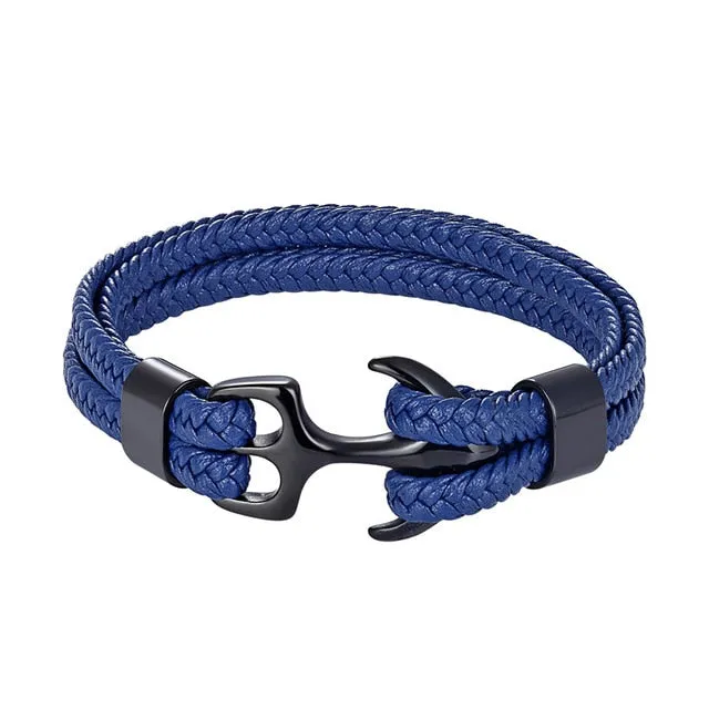 Classy Men Blue & Black Anchor Bracelet