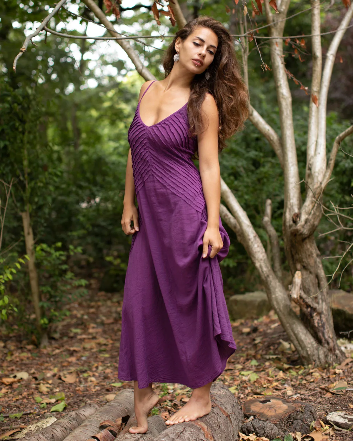 Cotton Two Leaves Dress Purple