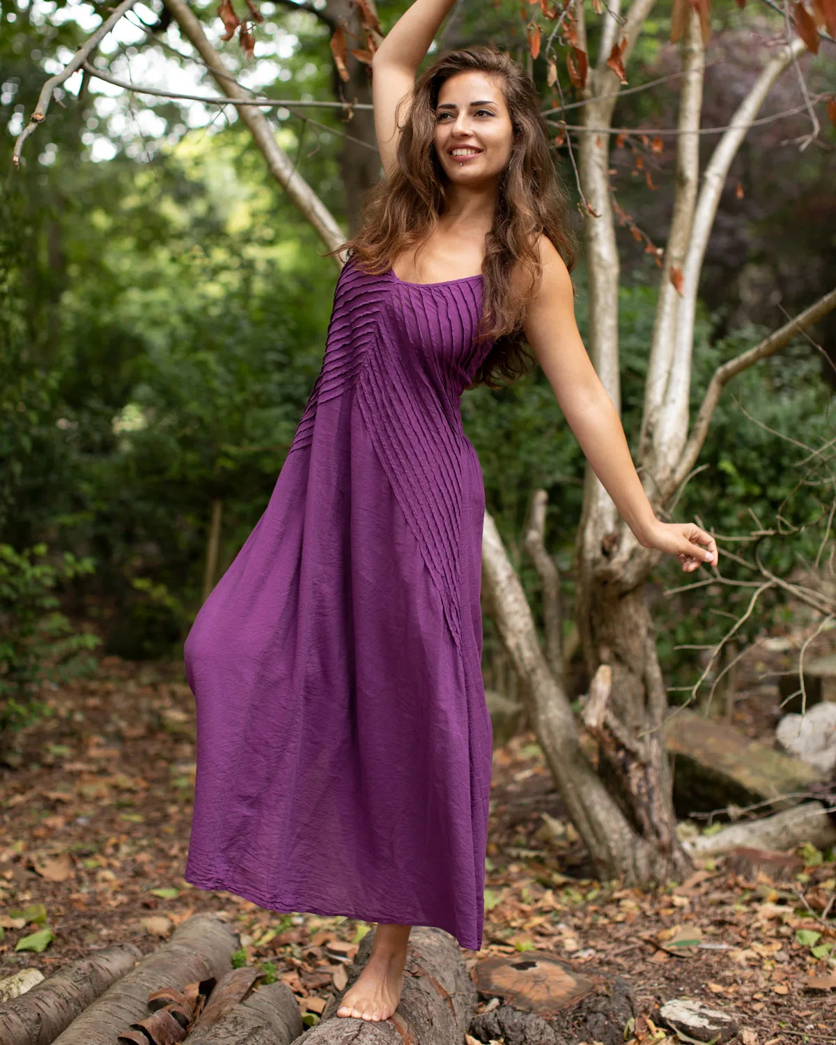 Cotton Two Leaves Dress Purple