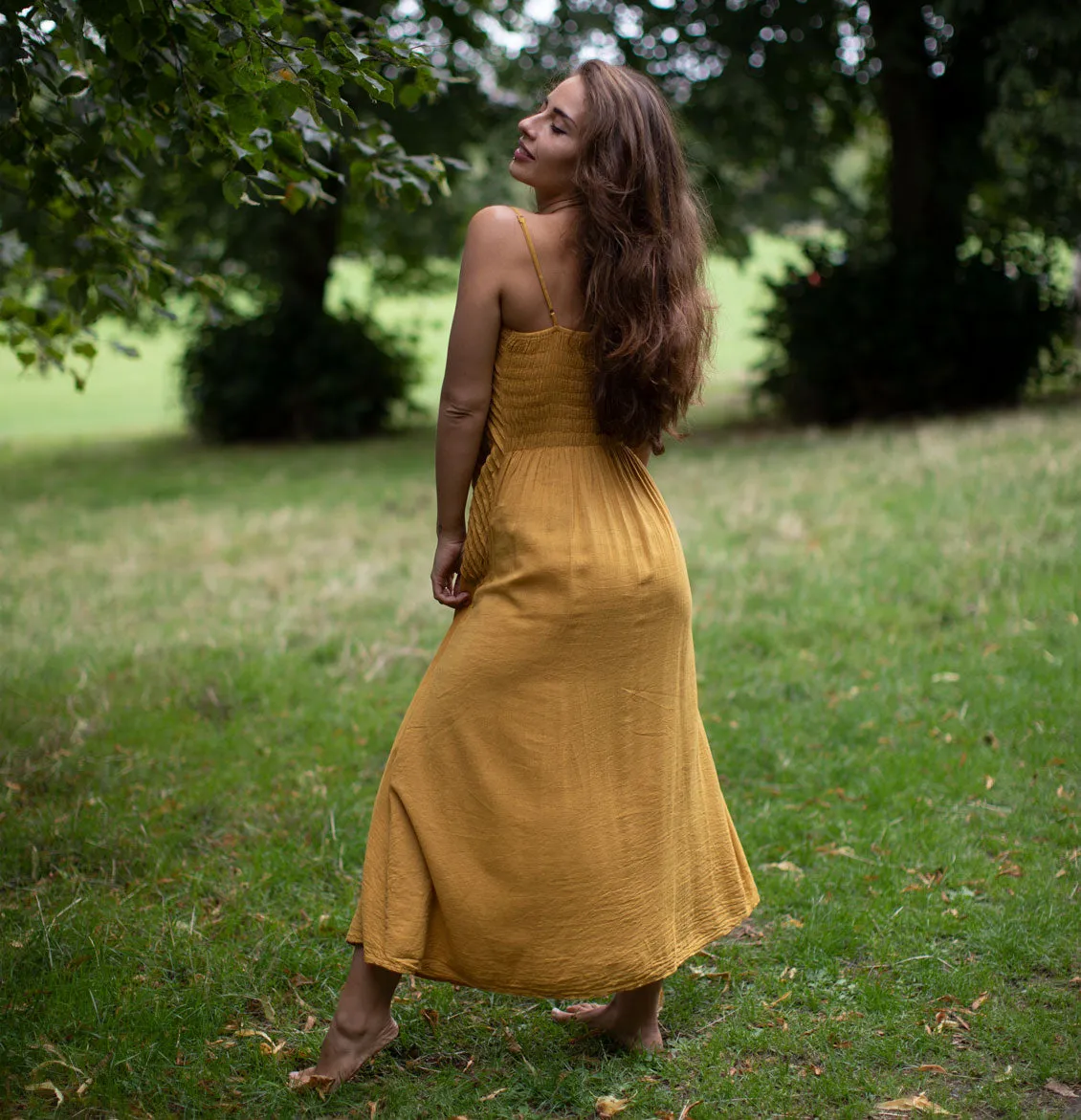 Cotton Two Leaves Dress Yellow