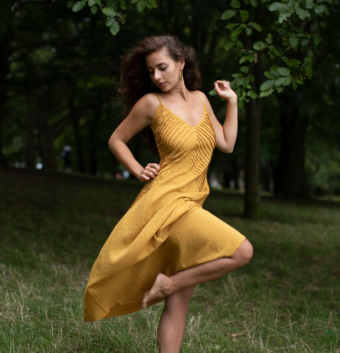 Cotton Two Leaves Dress Yellow