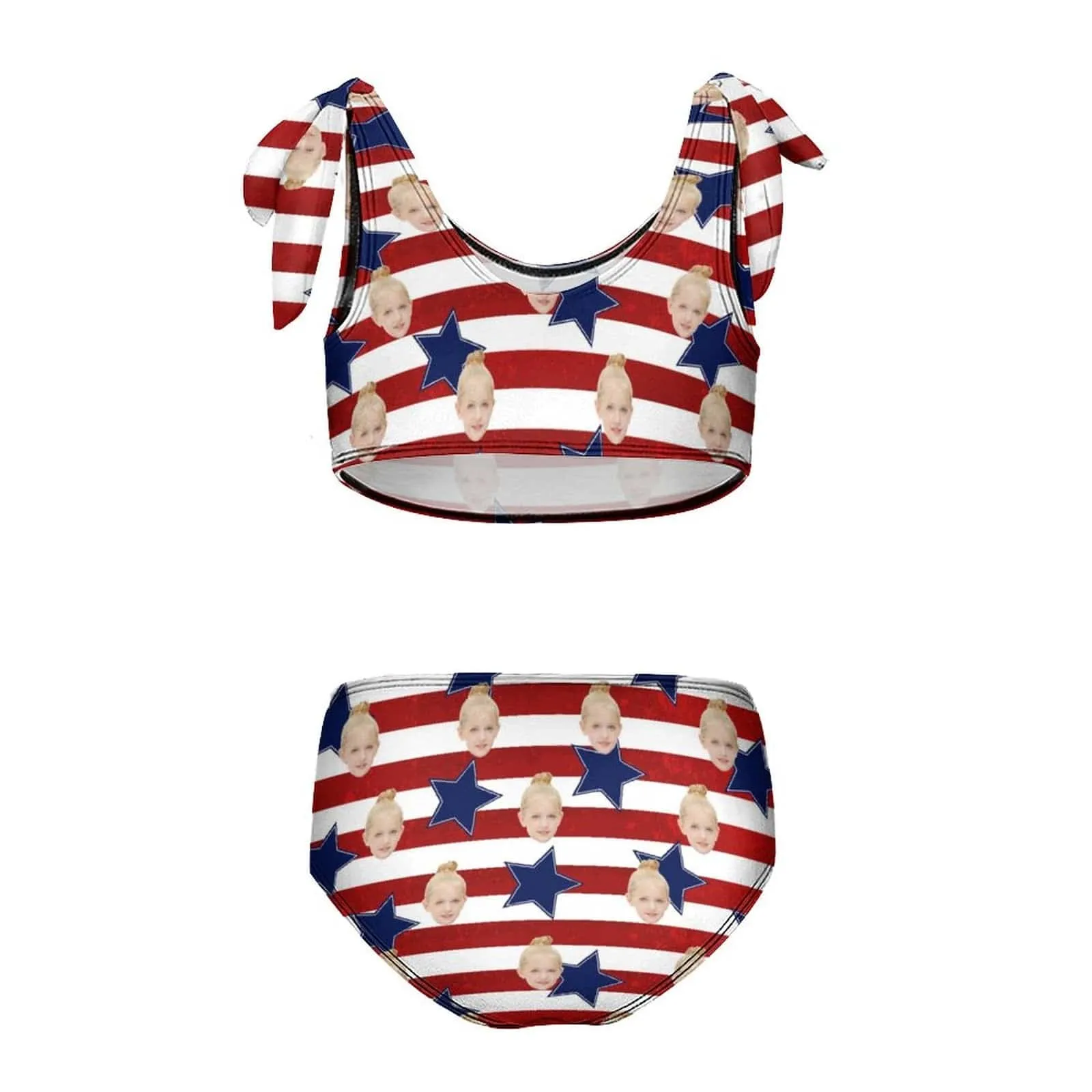 Custom Face American Flag Kid's Strap Swimsuit Put Your Face on Custom Swimwear