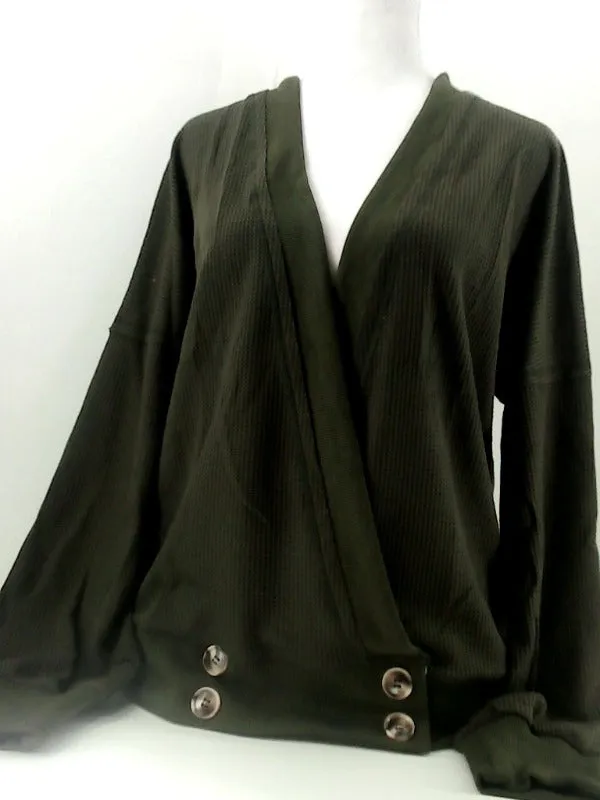 Dark Green Wrap Top with Button Accents Medium