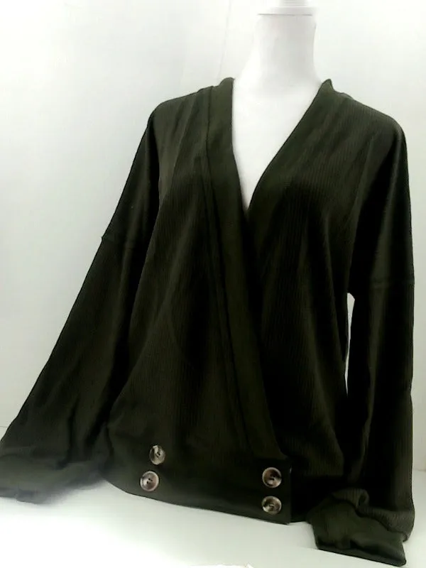 Dark Green Wrap Top with Button Accents Medium