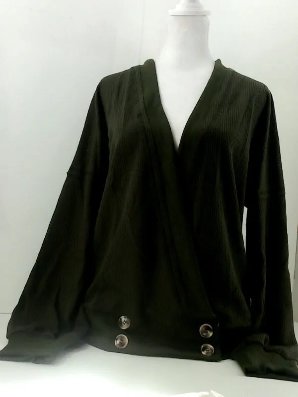 Dark Green Wrap Top with Button Accents Medium