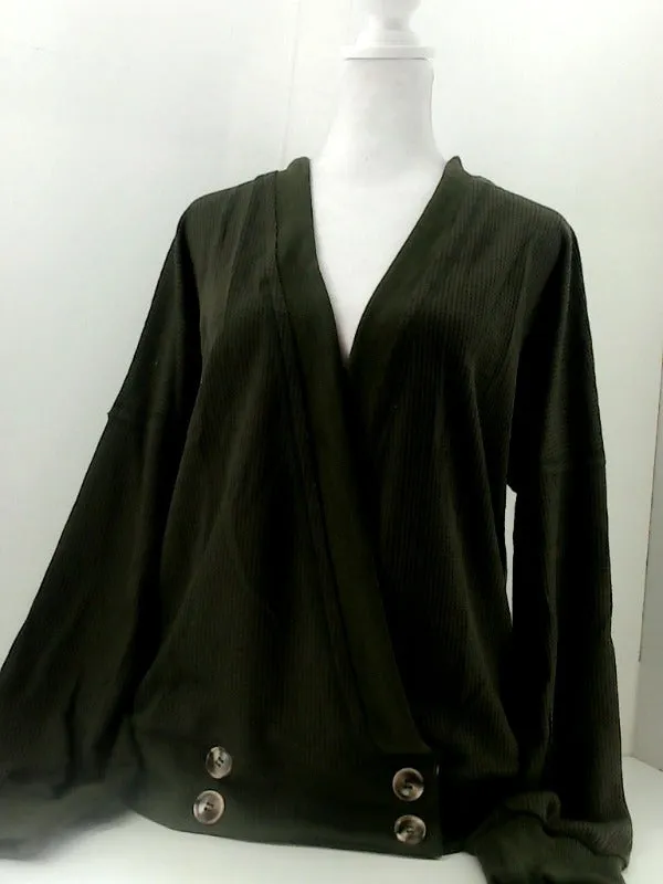 Dark Green Wrap Top with Button Accents Medium