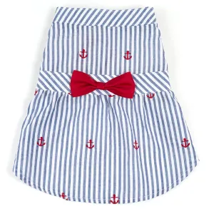 Dog Dress - Navy Stripe Anchor