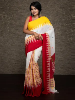 Elegant Whie Half Half Handwoven Cotton Saree