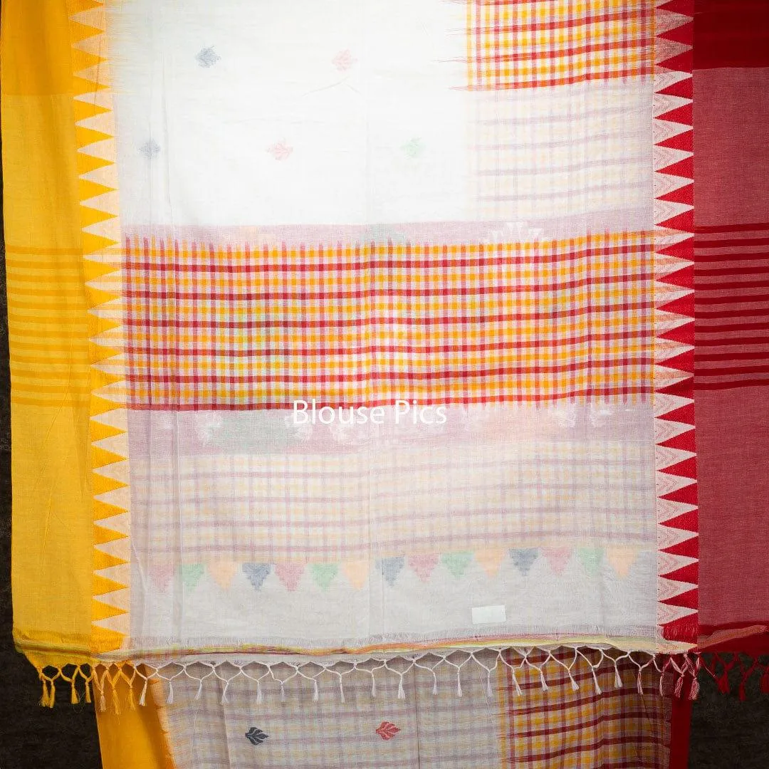 Elegant Whie Half Half Handwoven Cotton Saree