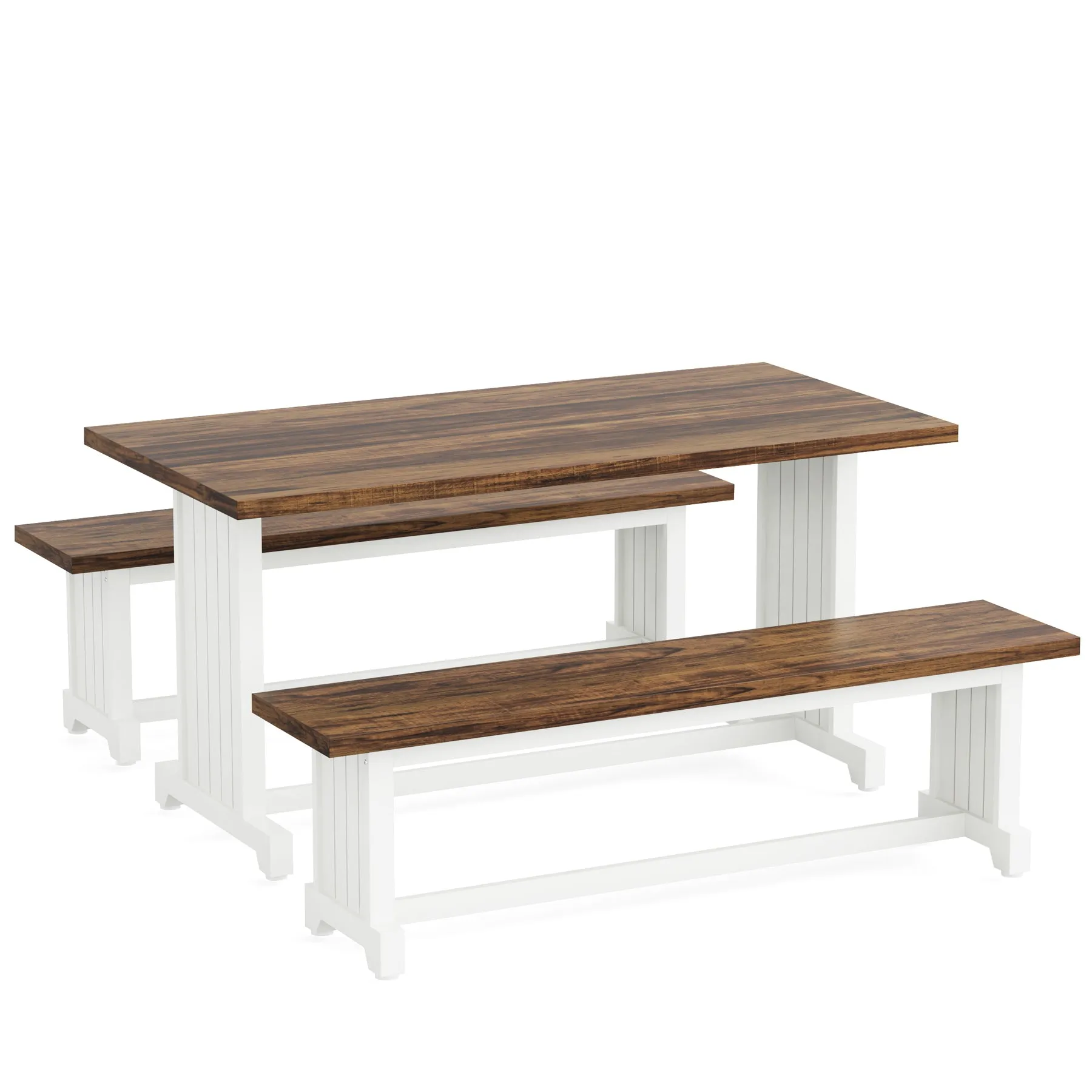 Farmhouse Dining Table Set, 47" Kitchen Table with 2 Benches