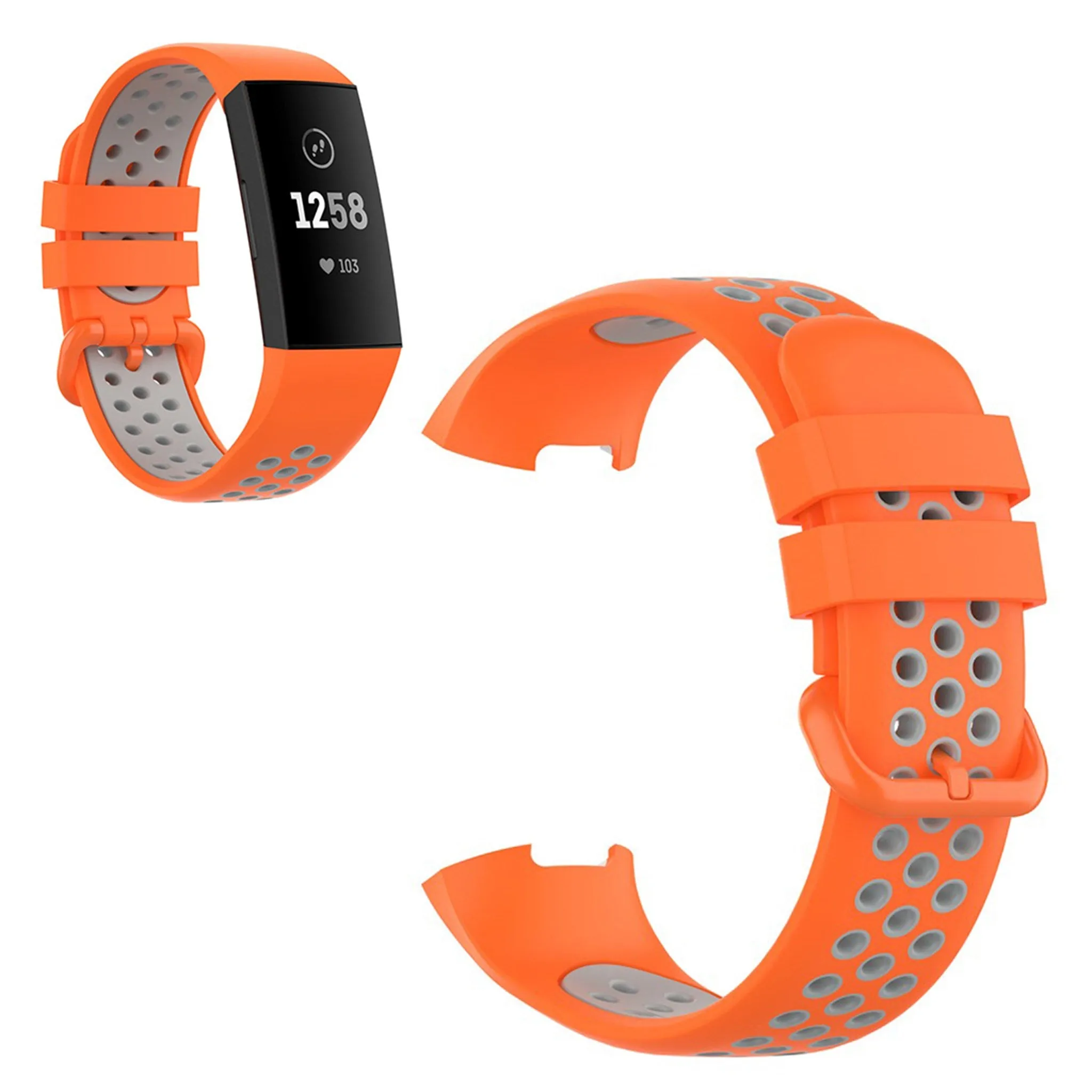 Fitbit Charge 3 / 4 bi-color silicone watch band - Orange / Grey