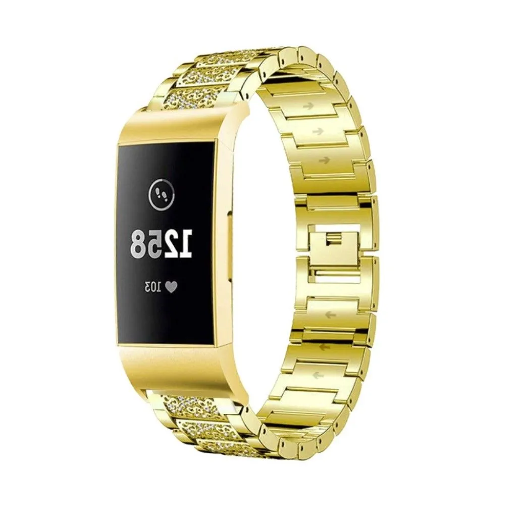 Fitbit Charge 4 / 3 rhinestone stainless steel watch strap - Gold