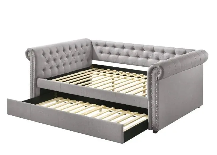 Hana Full Daybed w/Trundle, Smoke Gray Fabric, Tufted