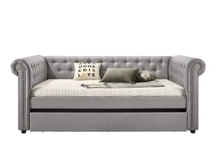 Hana Full Daybed w/Trundle, Smoke Gray Fabric, Tufted