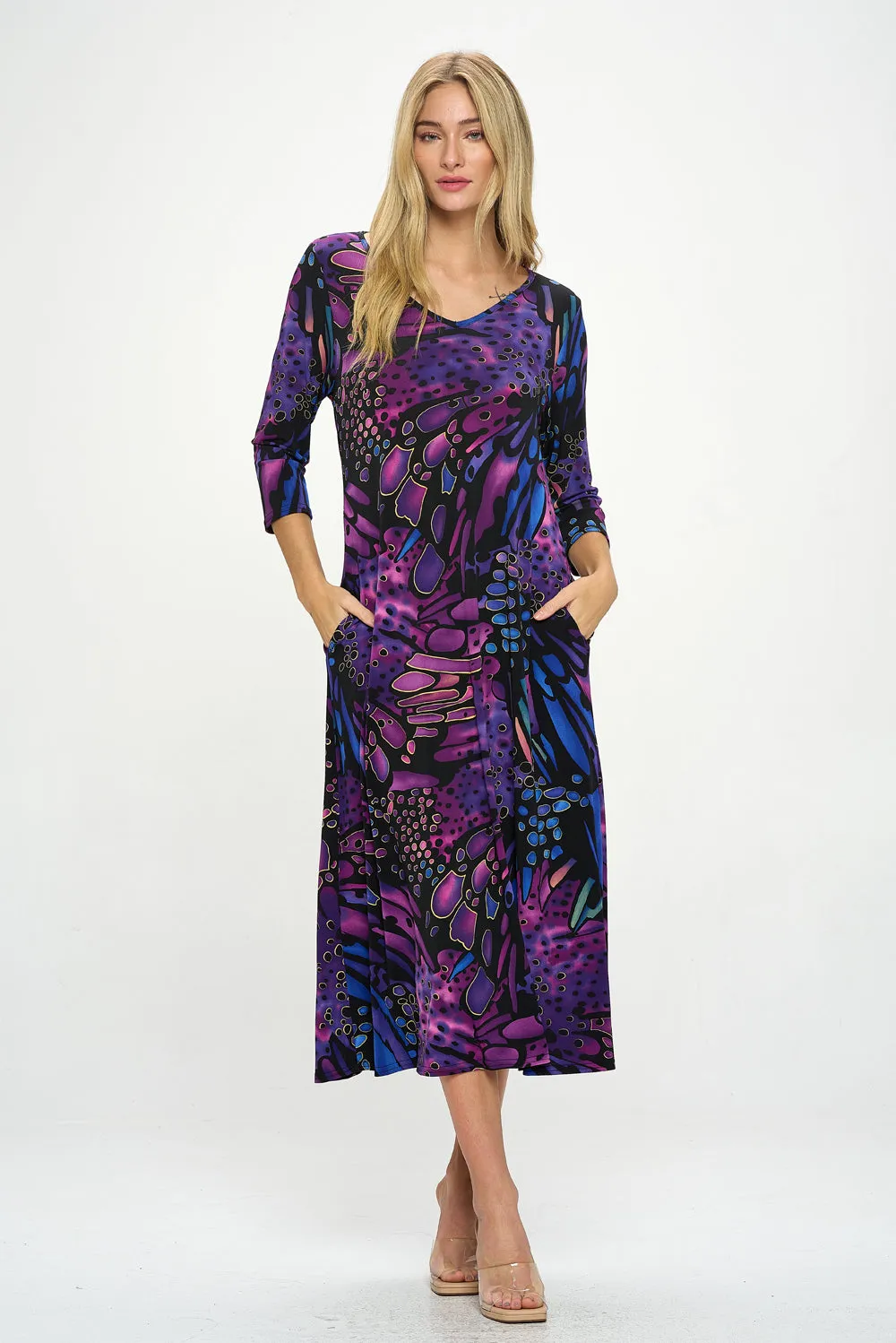 HIT V-Neck Long Dress W/Pocket-7085HT-QRP1-K-W207