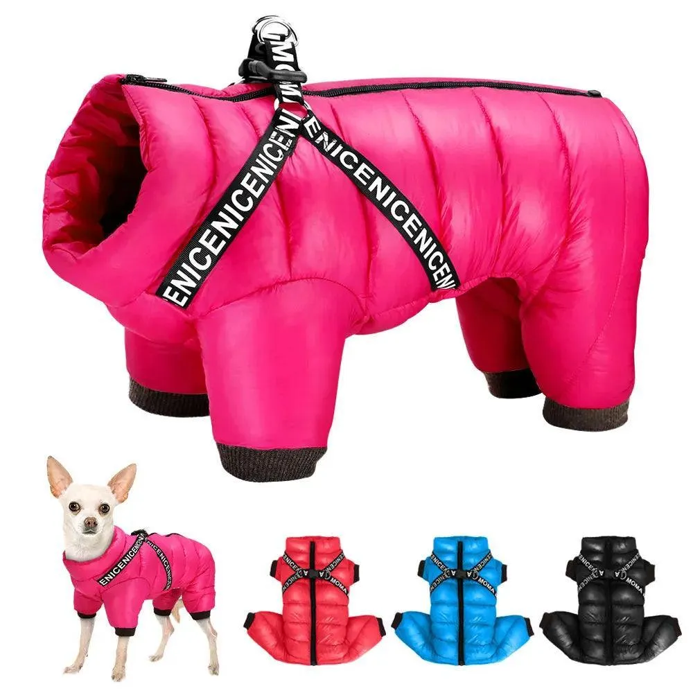 Hooded Winter Dog Jacket: Stylish Waterproof Harness for Small to Medium Breeds