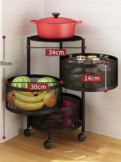 Kitchen Metal Multi Layer Rotatable Vegetable Storage Basket Organiser