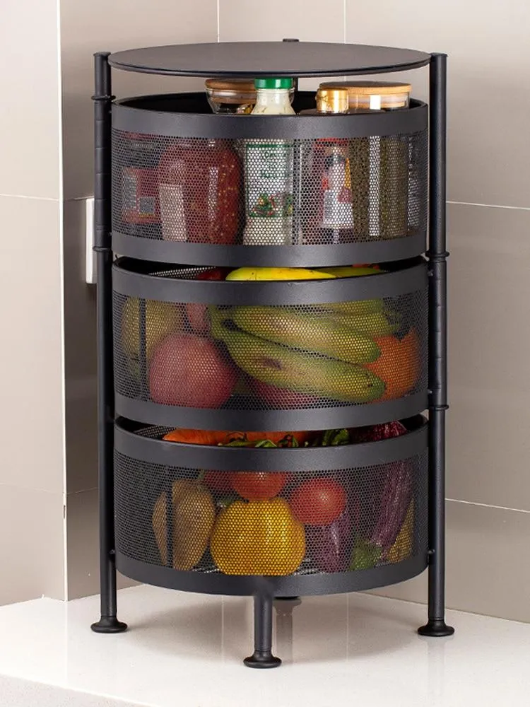 Kitchen Metal Multi Layer Rotatable Vegetable Storage Basket Organiser