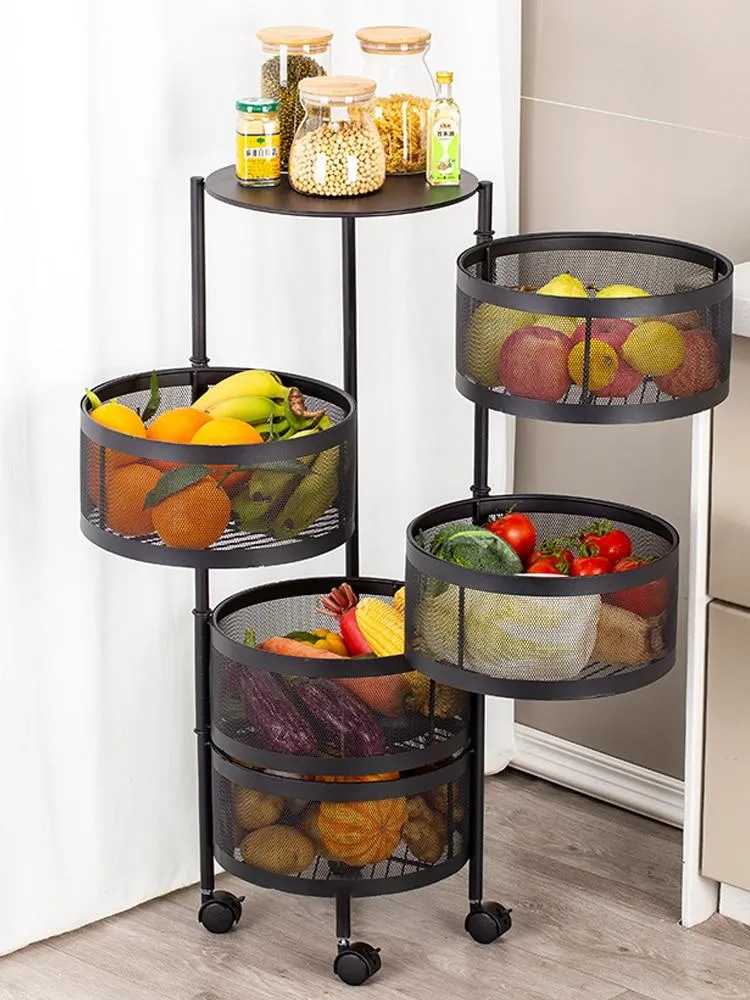 Kitchen Metal Multi Layer Rotatable Vegetable Storage Basket Organiser