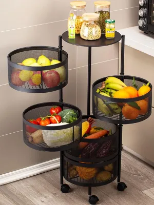 Kitchen Metal Multi Layer Rotatable Vegetable Storage Basket Organiser