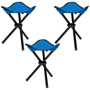 Kuber Industries Portable Portable Stool for Travelling|Foldable Outdoor Sitting Chair|Tripod 3 Leg Chair for Camping, Picnic, Hiking|Blue - Set of 3