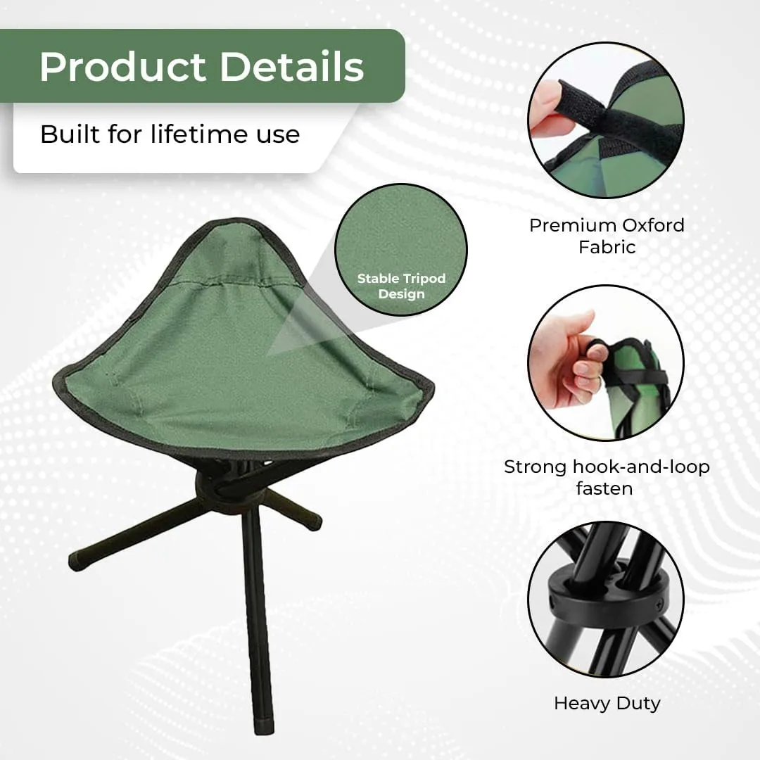 Kuber Industries Set of 8 Portable Stools for Travelling | Foldable Outdoor Sitting Chair | Tripod 3 Leg Chair for Camping, Picnic, Hiking | Blue(4) & Green(4)