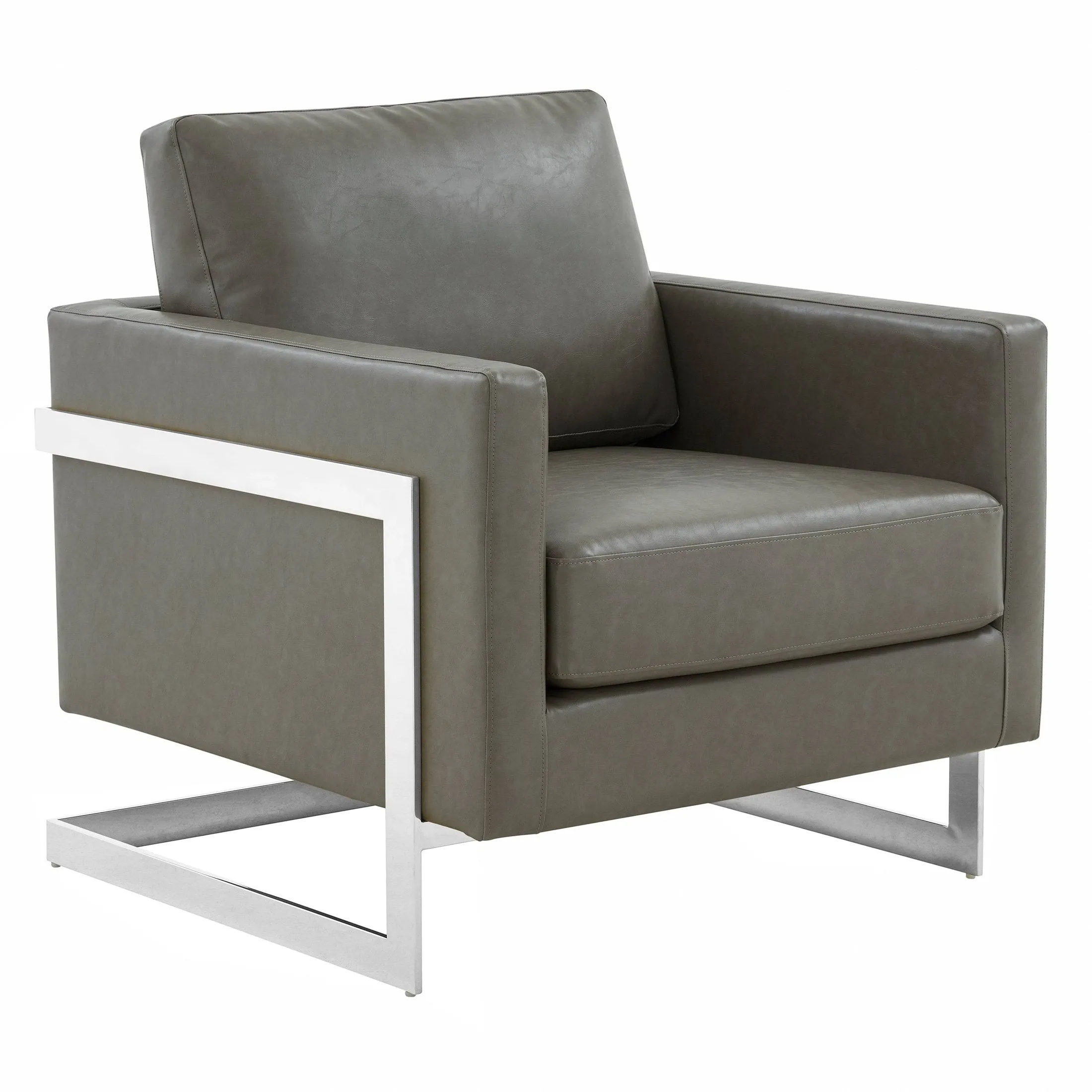 Lincoln Leather Accent Armchair Chair Sofa with Chromed Stainless Steel Frame