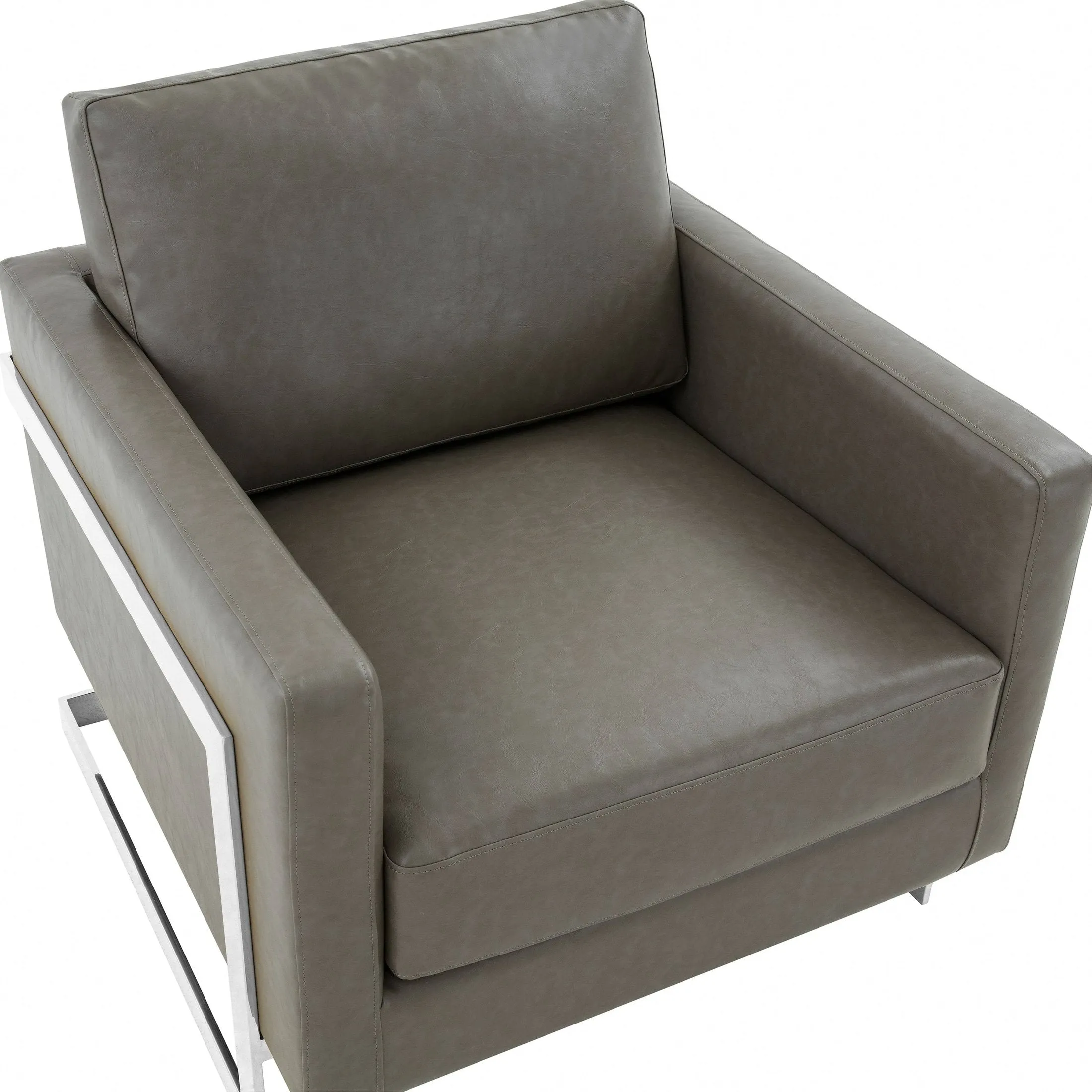 Lincoln Leather Accent Armchair Chair Sofa with Chromed Stainless Steel Frame