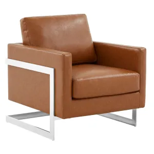 Lincoln Leather Accent Armchair Chair Sofa with Chromed Stainless Steel Frame